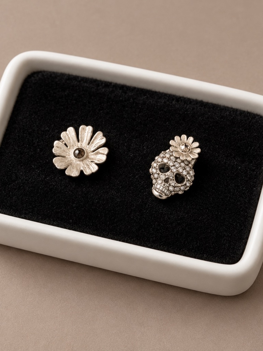 Betsy Johnson Skull & Daisy Stud Earring set